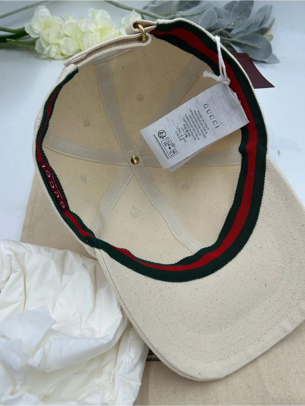Unisex, Gucci, gold logo Cream Canvas Baseball Cap size XL made in Italy